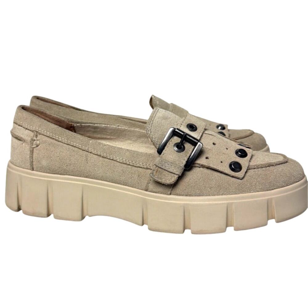Geox D Ghoula Platform Loafers Beige Suede Studded Buckle Size 39 Office Casual - Picture 2 of 7